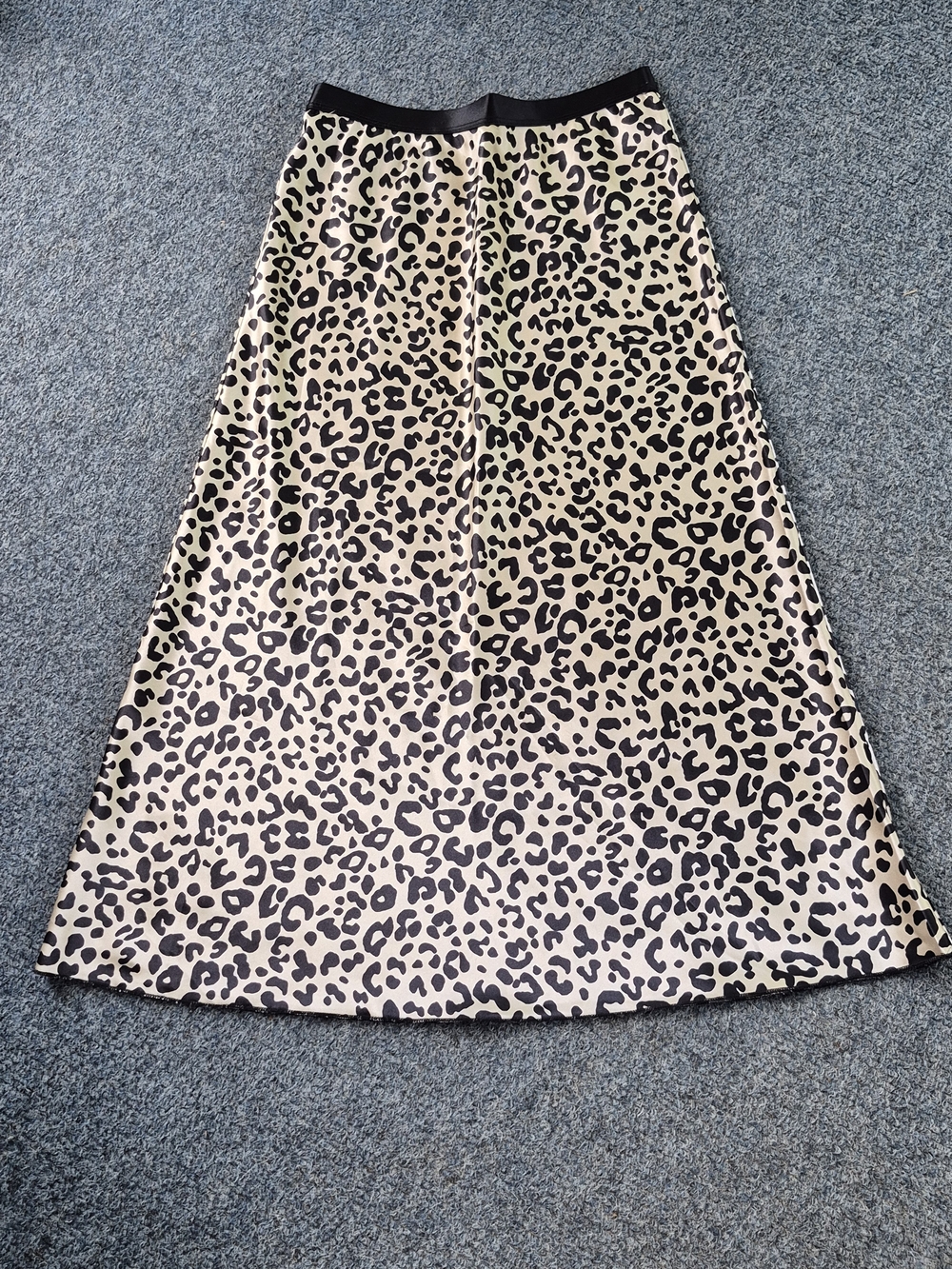 Knit Riot Leopard Print A-Line Midi Skirt - Black on Beige-M